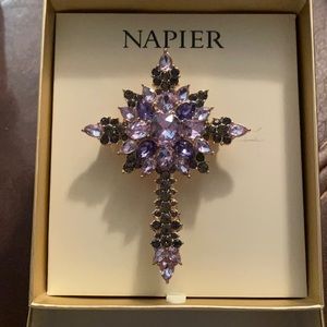 Napier purple crystal cross brooch